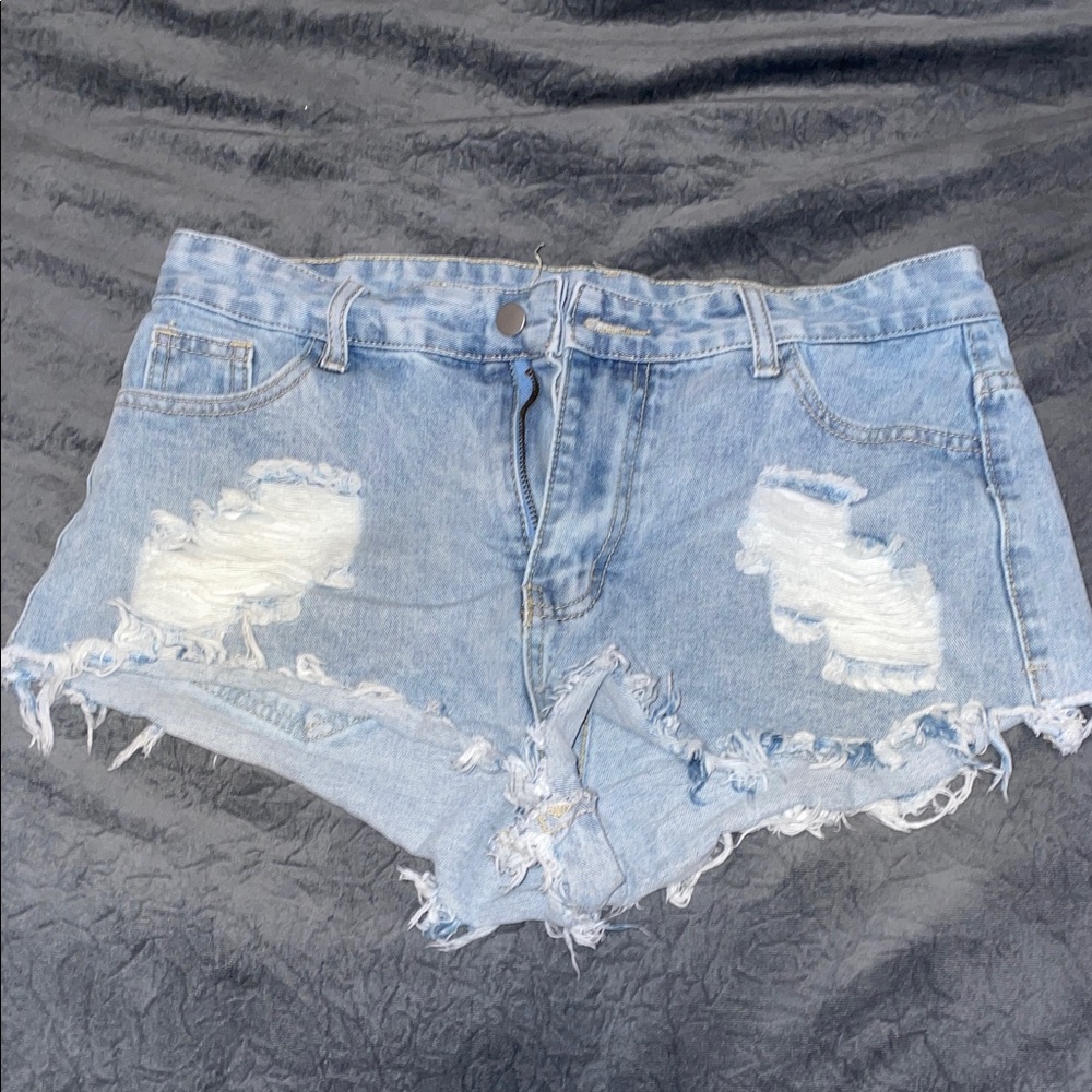 SHEIN Light Blue Distressed Jean Shorts